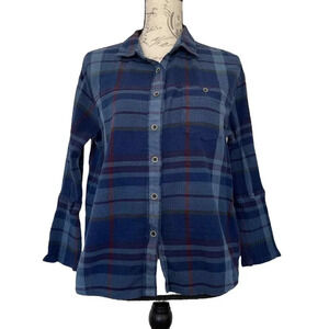 Prana Fillary Plaid Button Front Shirt Size S long Sleeve Blue
